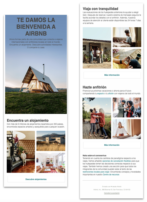 Ejemplo de email de bienvenida - AirBnB