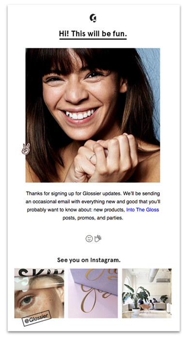 Ejemplo de email de bienvenida - Glossier
