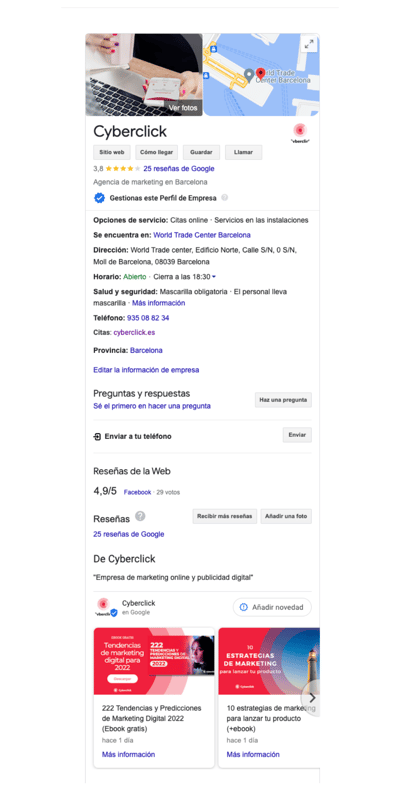 Perfil de Empresa de Google - Cyberclick