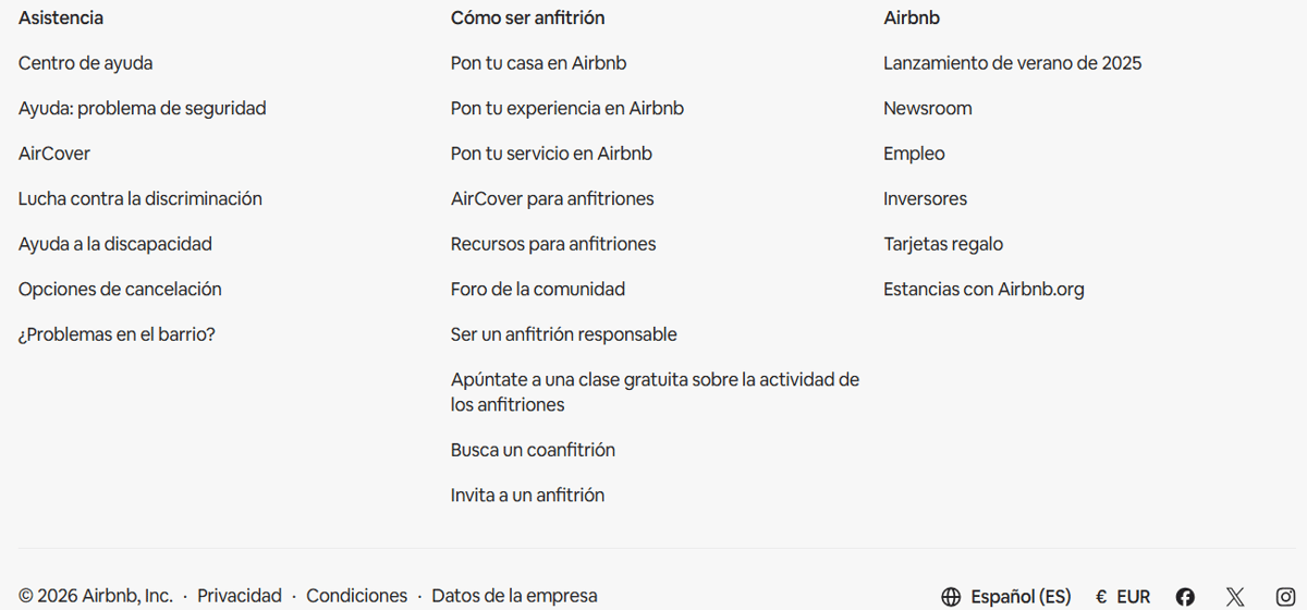 footer de airbnb