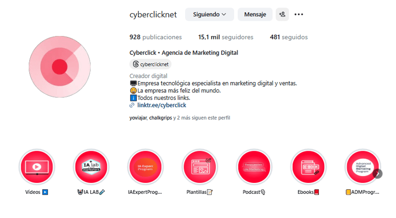 instagram cyberclick biografia