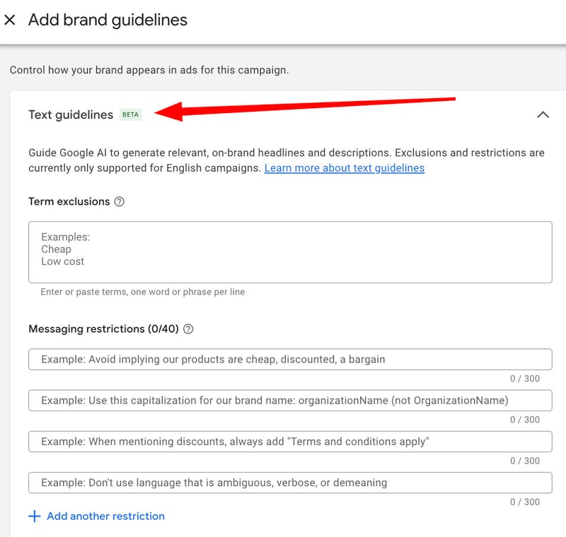 text guidelines google ads