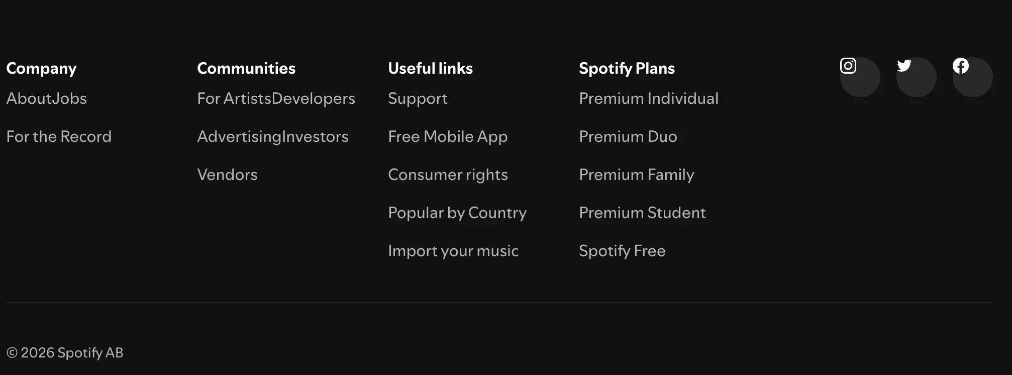 Spotify website footer