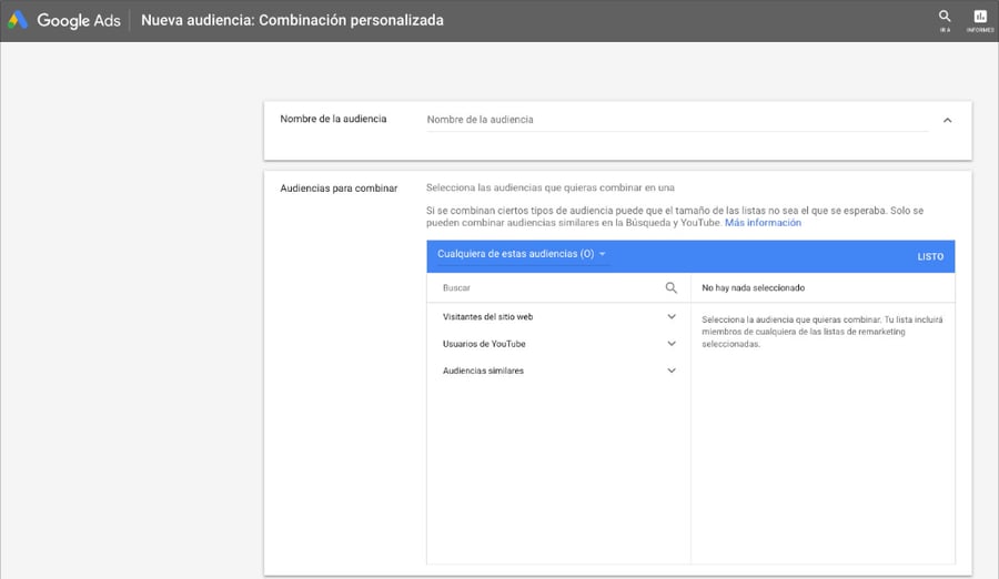 Google Ads Combinacion personalizada audiencia remarketing