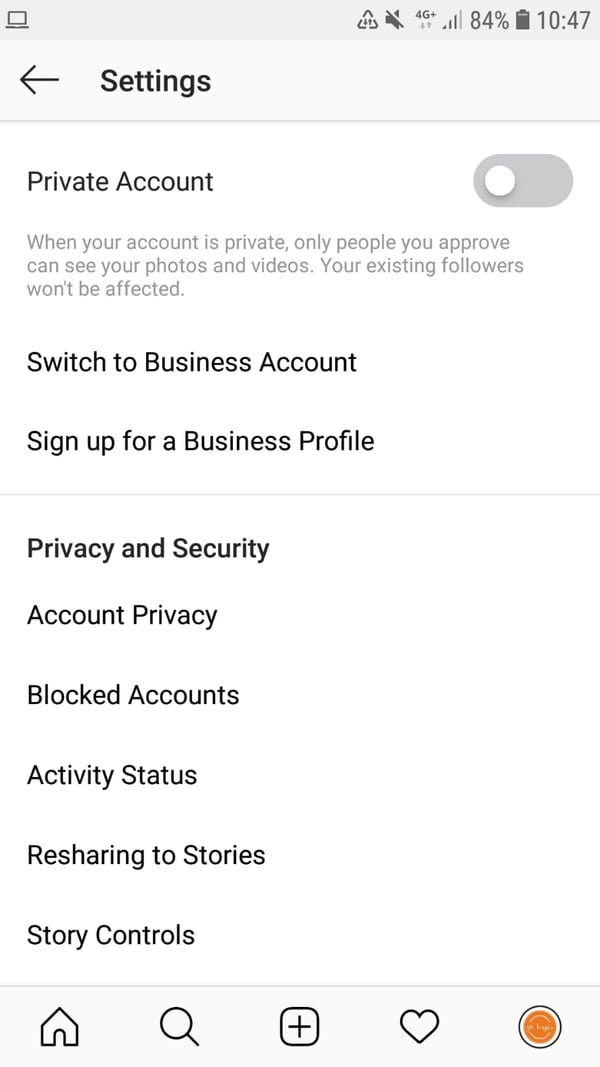 Como crear una cuenta de Instagram - Privacidad