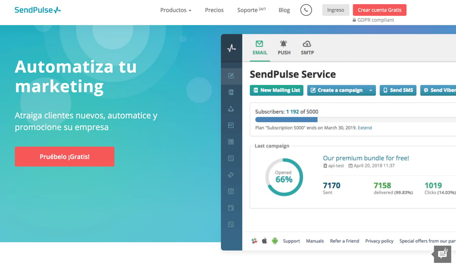 herramienta email marketing - sendpulse